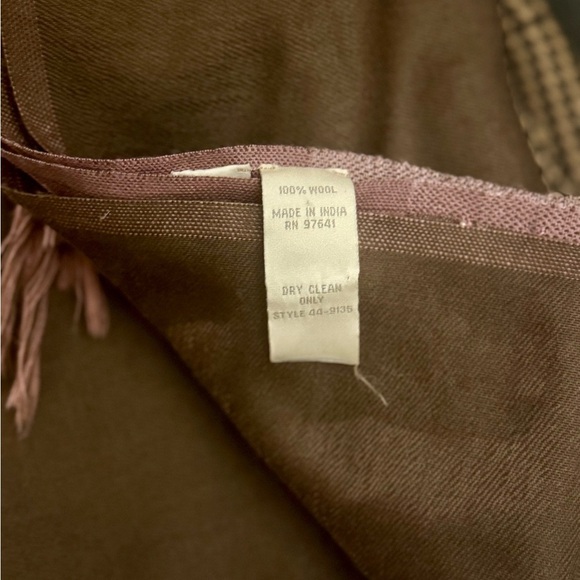 J Jill Brown & Mauve Purple Women's Embellished 100% Wool Fringe Scarf Pashmina - Picture 4 of 4